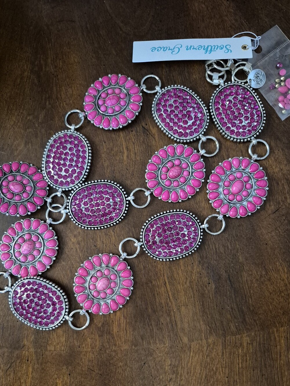 Southern Grace Hot Pink Floral & Oval Link Conch Belt